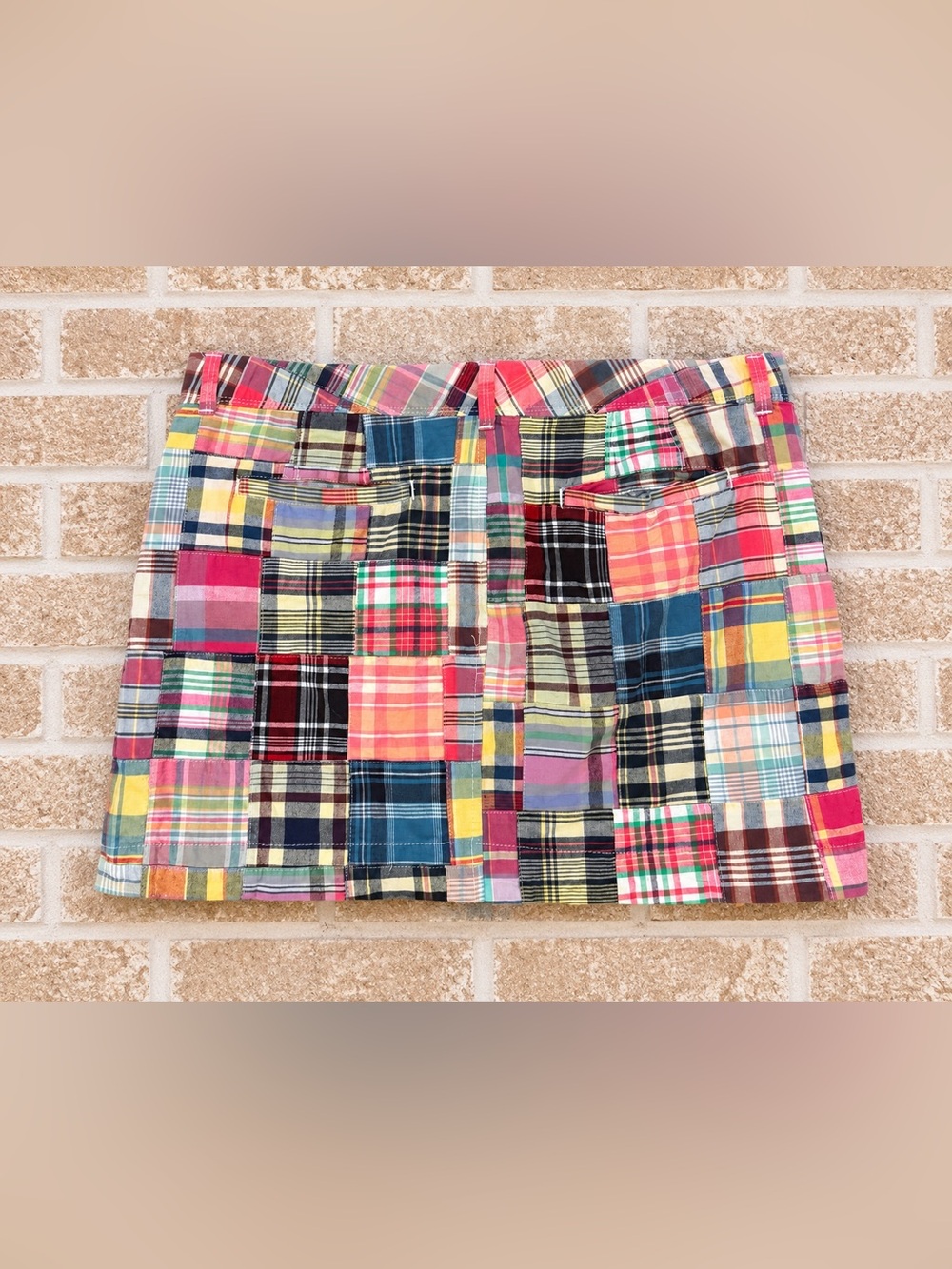 Vintage Y2K Old Navy Size 14 Patchwork Madras Plaid Cotton Mini Skirt Preppy - Picture 3 of 4